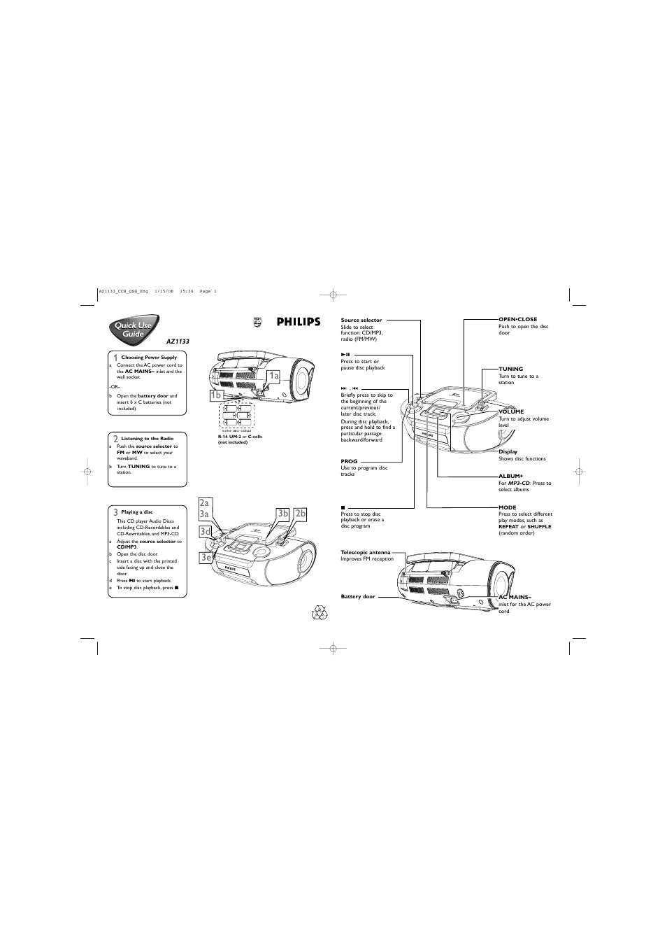Philips AZ1 133 User Manual | 1 page