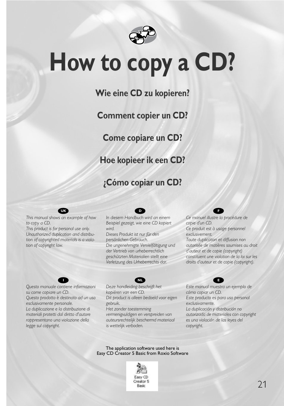 How to copy a cd | Philips RWDV3212 User Manual | Page 21 / 56