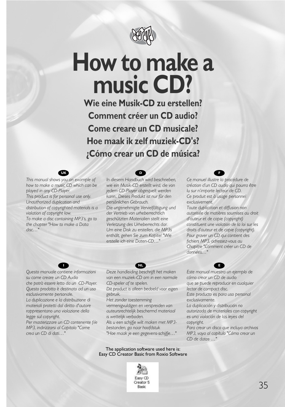 How to make a music cd | Philips RWDV3212 User Manual | Page 35 / 56