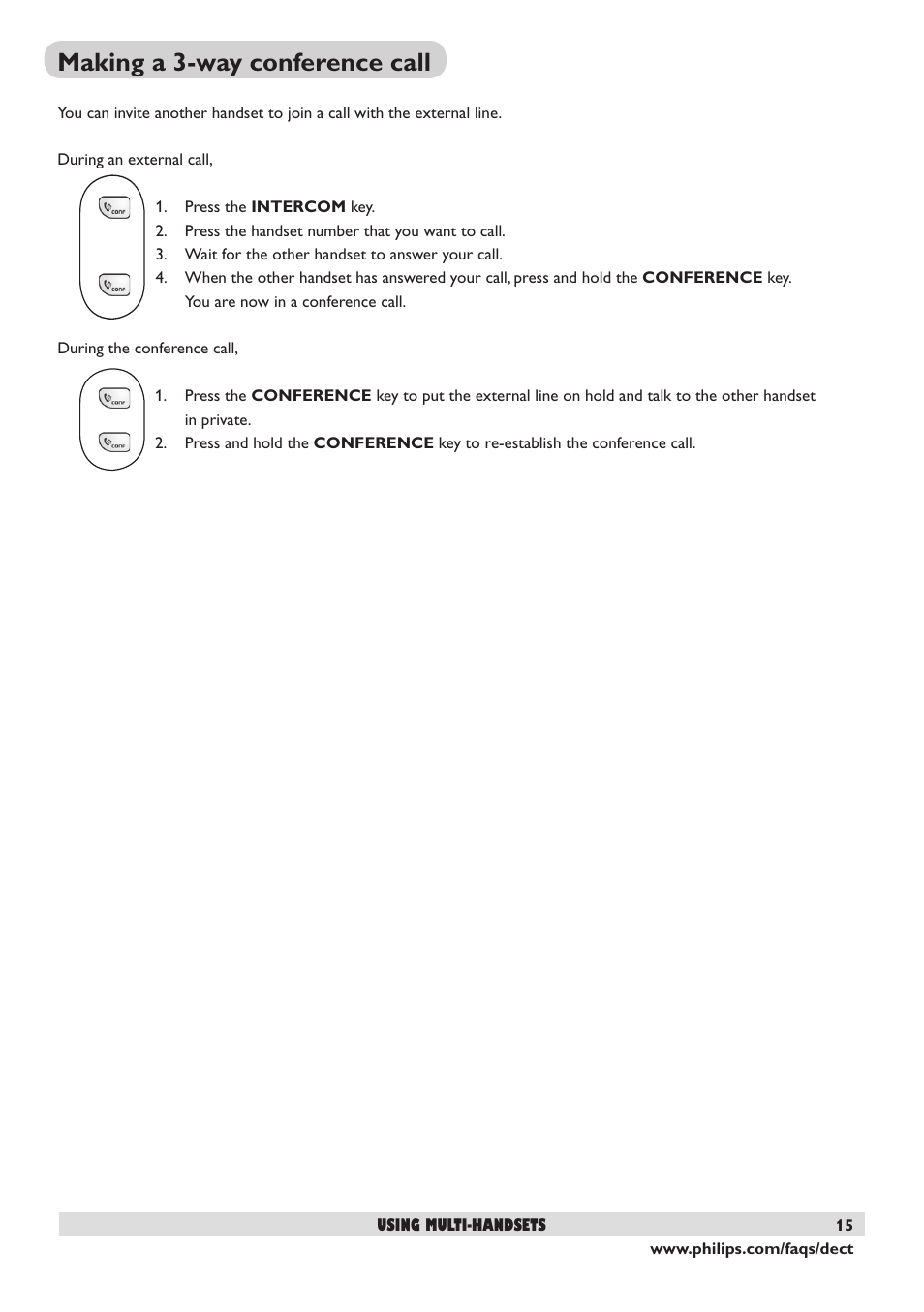 Making a 3-way conference call | Philips DECT2250 User Manual | Page 17 / 57