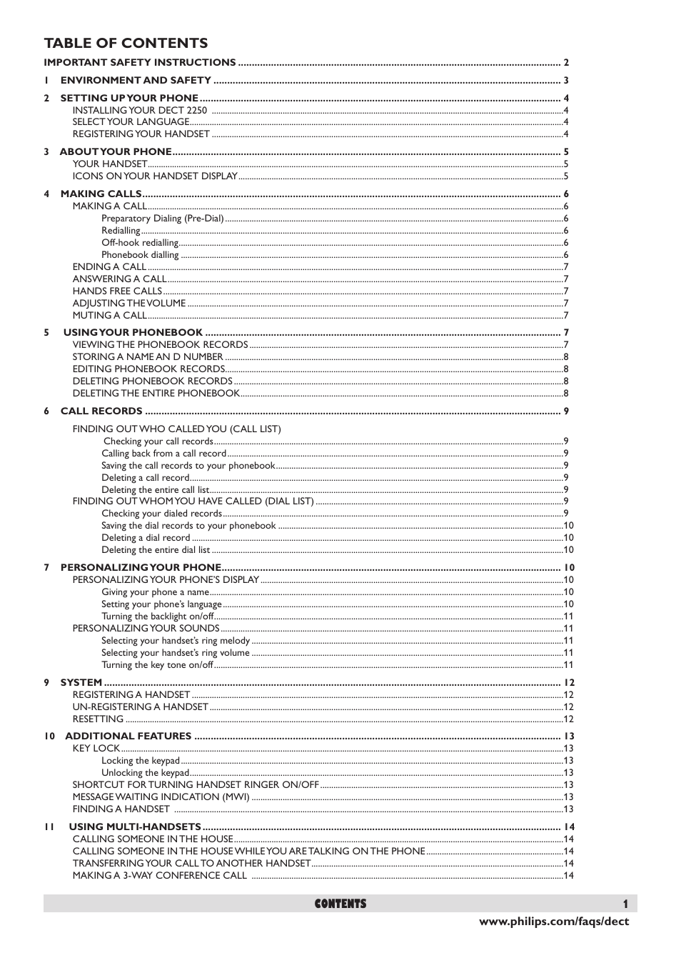 Philips DECT2250 User Manual | Page 3 / 57