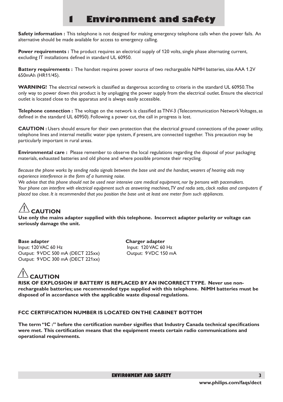 1 environment and safety | Philips DECT2250 User Manual | Page 5 / 57