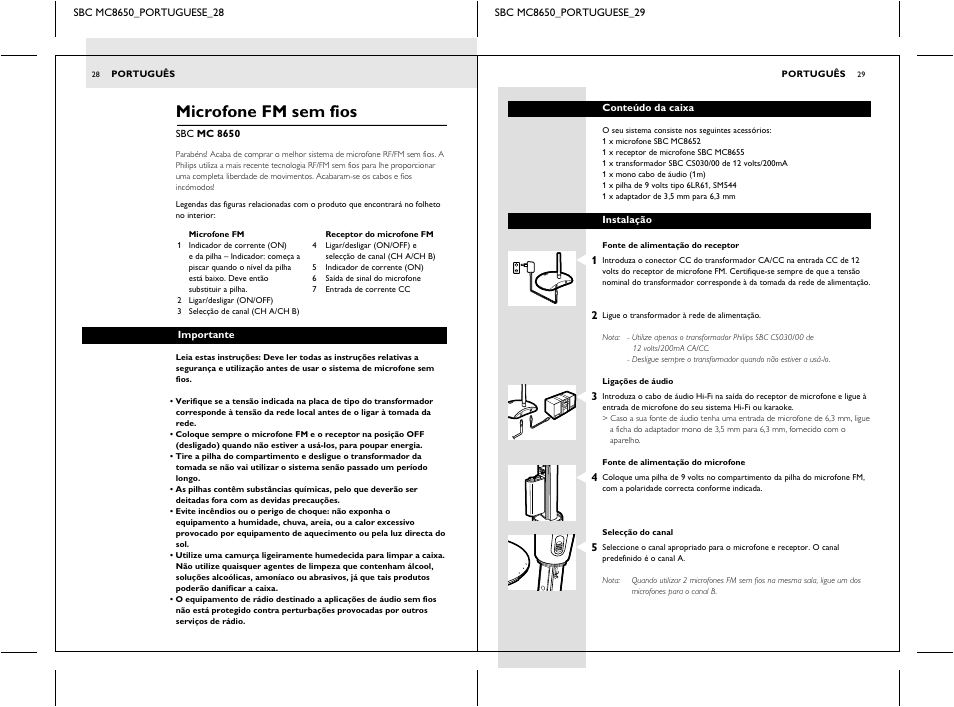 Microfone fm sem fios, Dc 12v mic out | Philips SBC MC8650 User Manual | Page 14 / 34