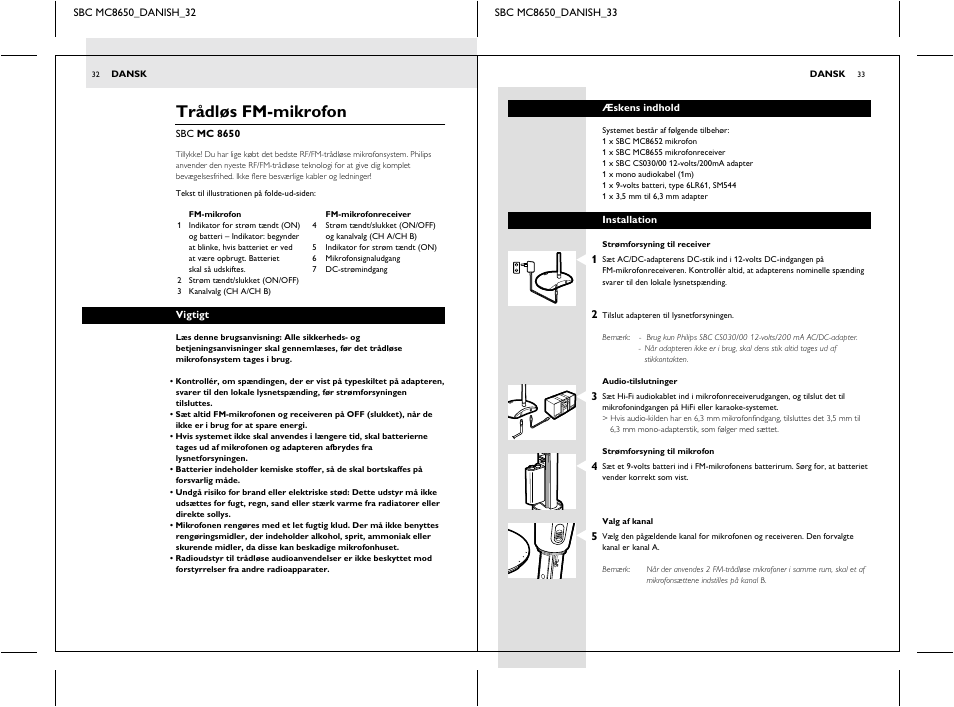 Trådløs fm-mikrofon, Dc 12v mic out | Philips SBC MC8650 User Manual | Page 16 / 34