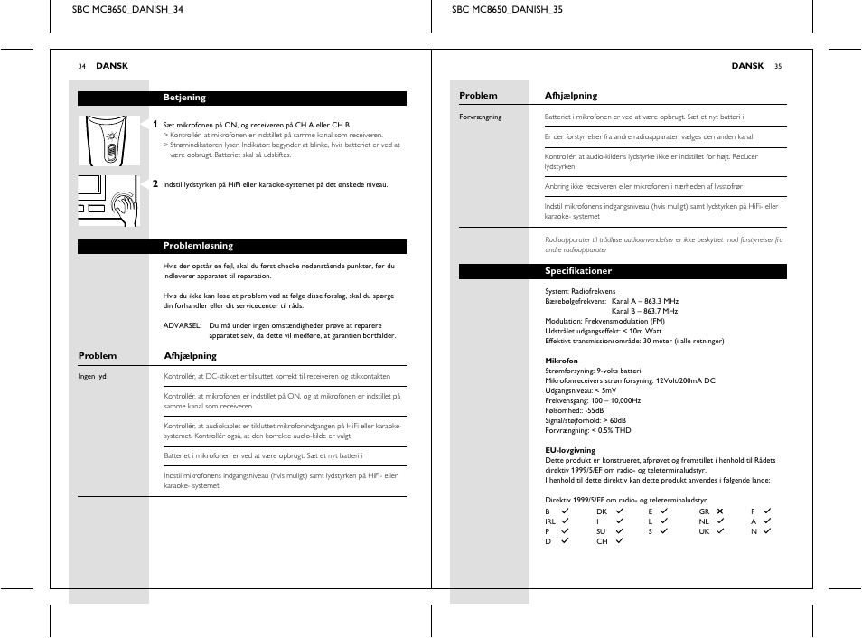 Sbc mc 8652 power | Philips SBC MC8650 User Manual | Page 17 / 34