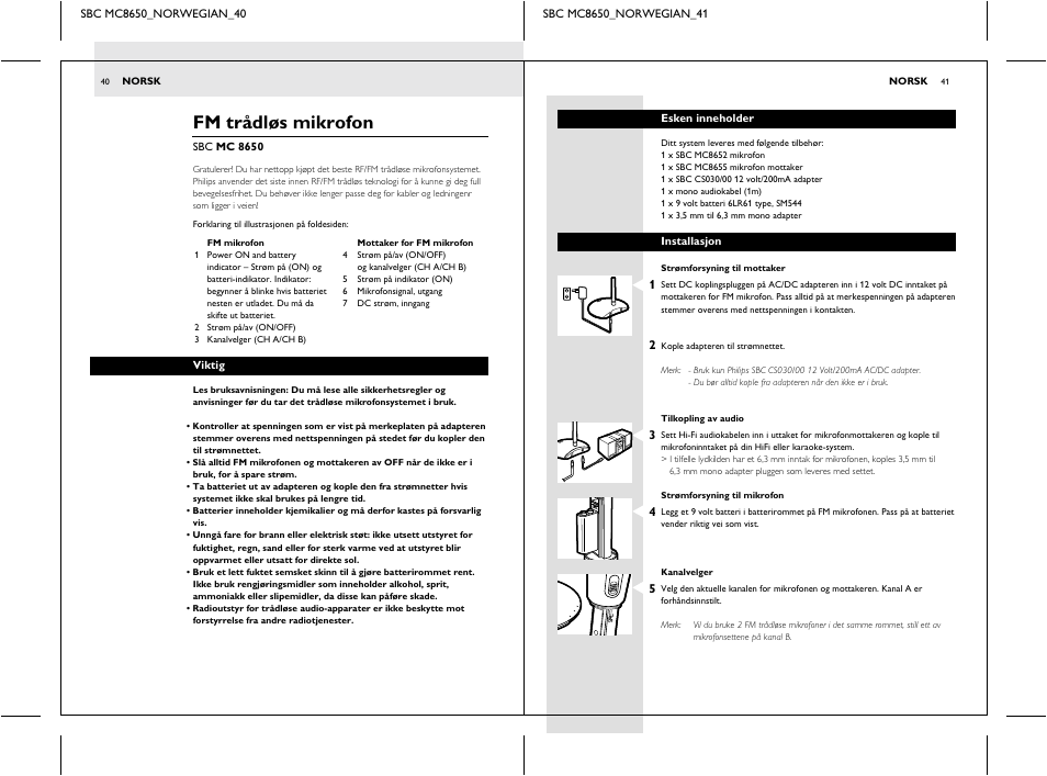 Fm trådløs mikrofon, Dc 12v mic out, Dc1 2v mic ou t c h. a c h .b | Philips SBC MC8650 User Manual | Page 20 / 34