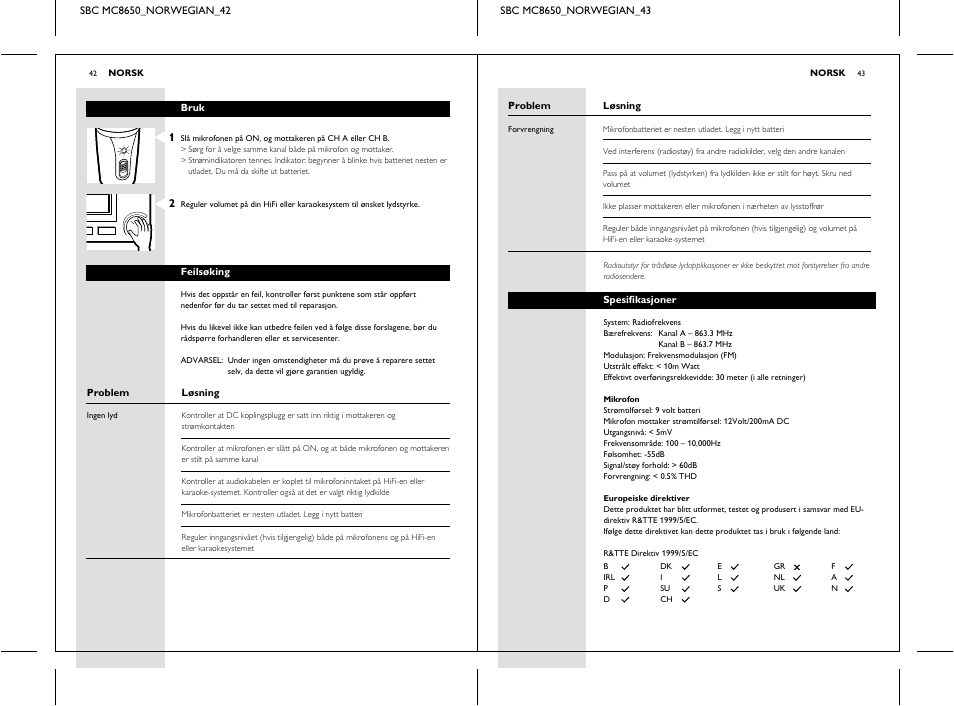 Sbc mc 8652 power | Philips SBC MC8650 User Manual | Page 21 / 34