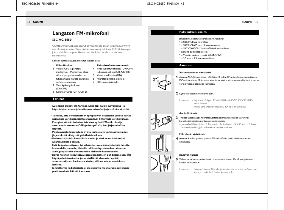 Langaton fm-mikrofoni, Dc 12v mic out | Philips SBC MC8650 User Manual | Page 22 / 34