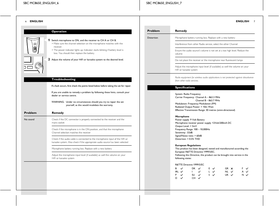 Sbc mc 8652 power | Philips SBC MC8650 User Manual | Page 3 / 34