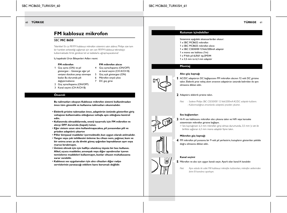 Fm kablosuz mìkrofon, Dc 12v mic out | Philips SBC MC8650 User Manual | Page 30 / 34