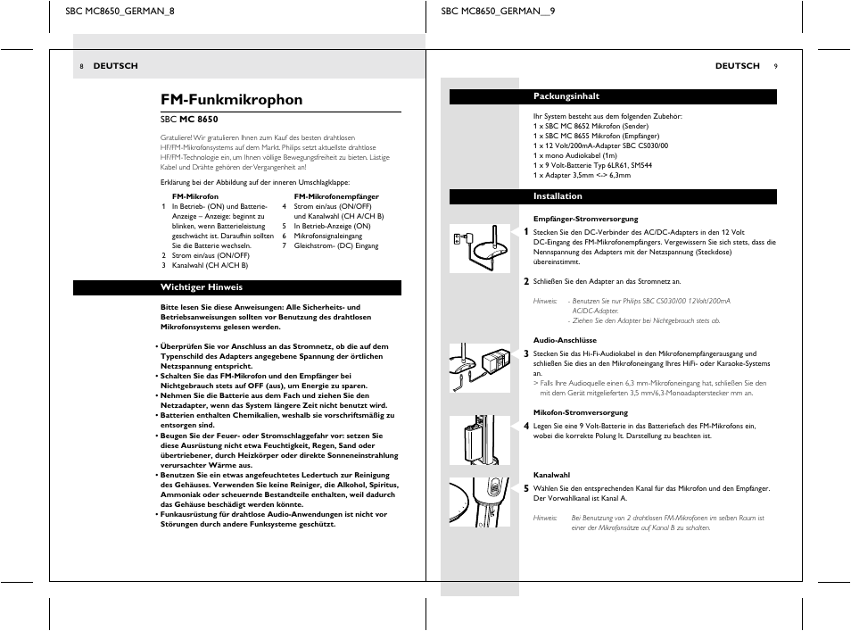 Fm-funkmikrophon, Dc 12v mic out | Philips SBC MC8650 User Manual | Page 4 / 34