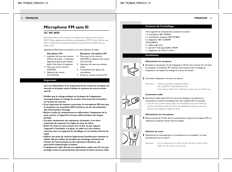 Microphone fm sans fil, Dc 12v mic out | Philips SBC MC8650 User Manual | Page 6 / 34