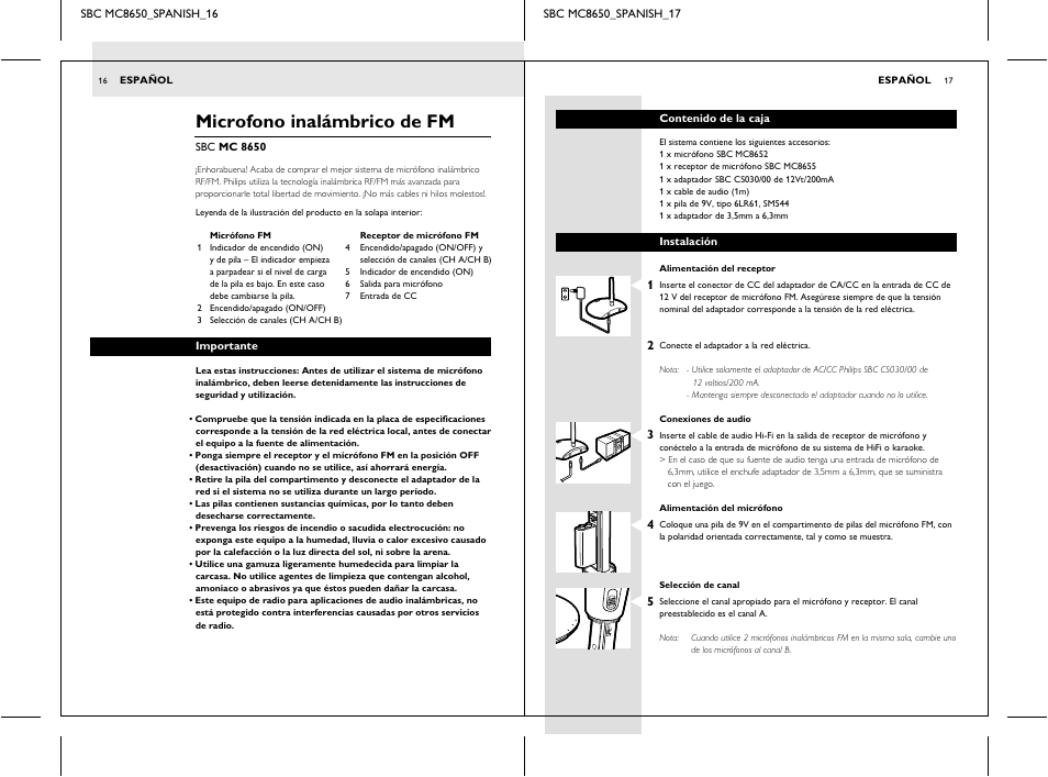 Microfono inalámbrico de fm, Dc 12v mic out | Philips SBC MC8650 User Manual | Page 8 / 34