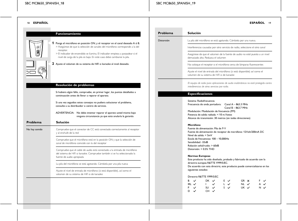 Sbc mc 8652 power | Philips SBC MC8650 User Manual | Page 9 / 34