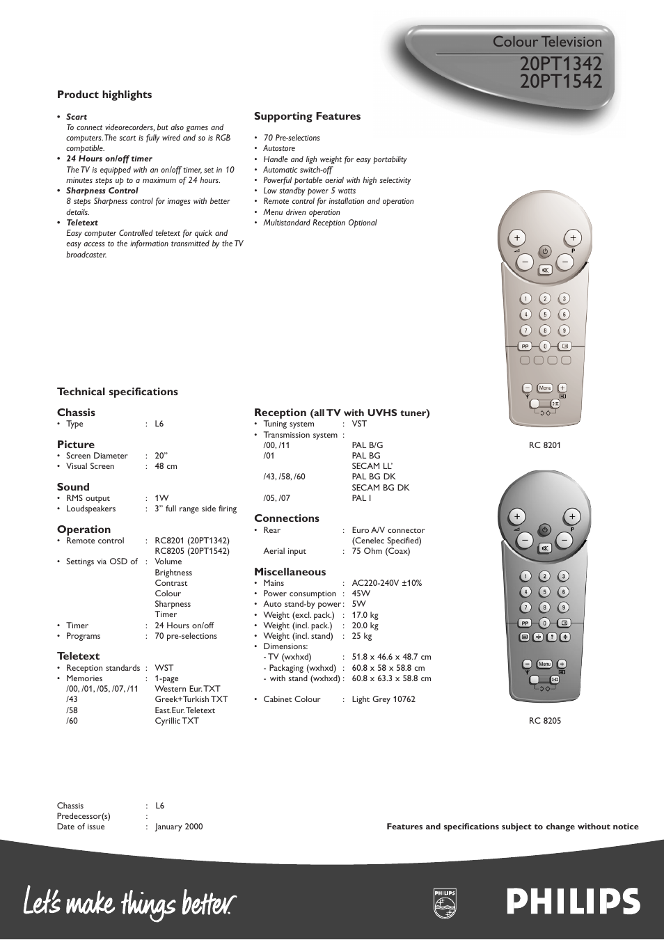 Colour television | Philips 20PT1542 User Manual | Page 2 / 2