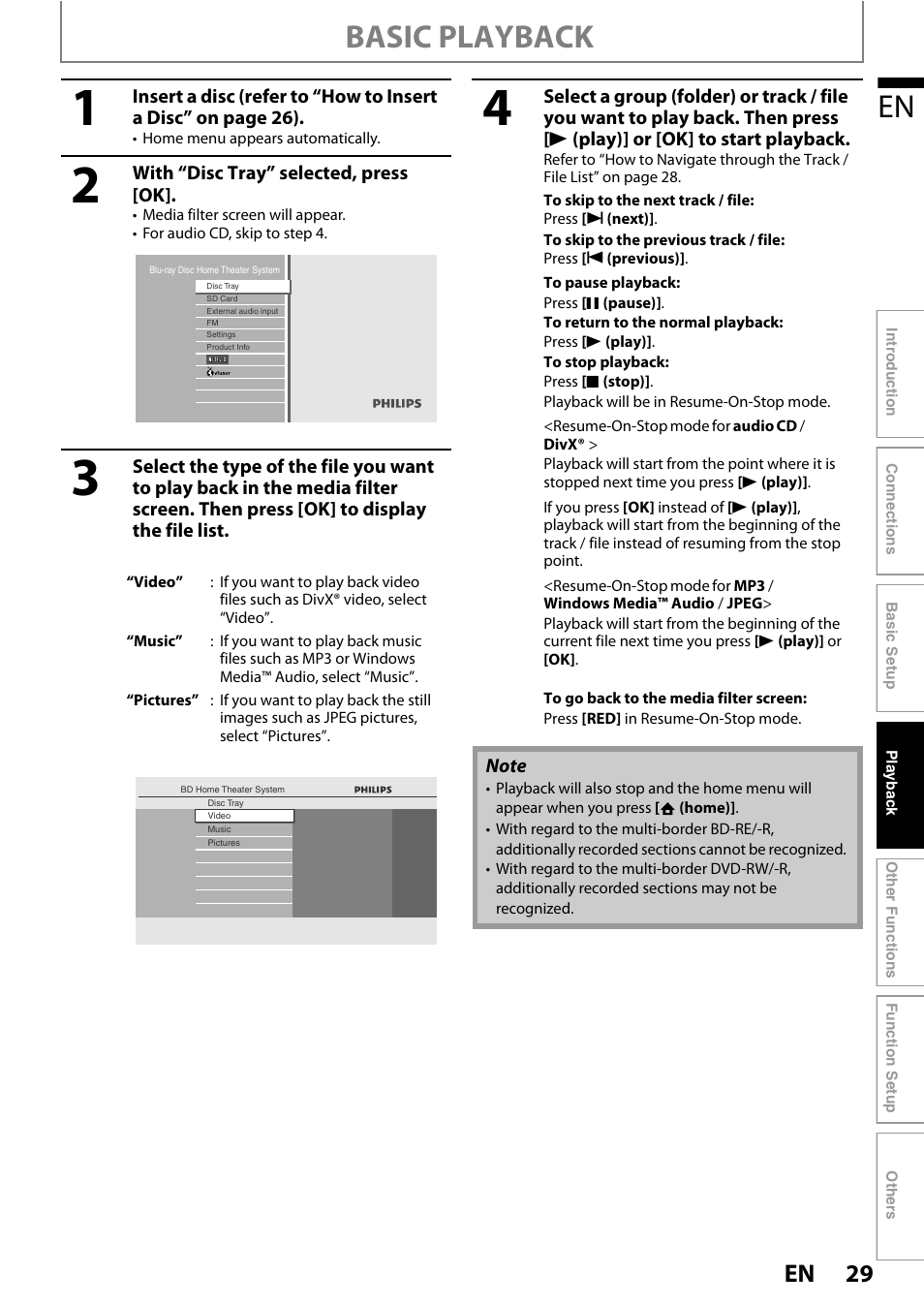 Basic playback | Philips HTS3251B/F7 User Manual | Page 29 / 68