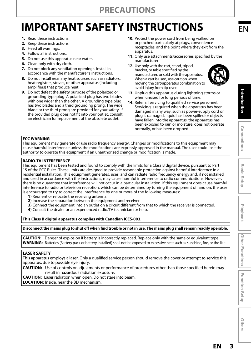 Important safety instructions, Precautions | Philips HTS3251B/F7 User Manual | Page 3 / 68