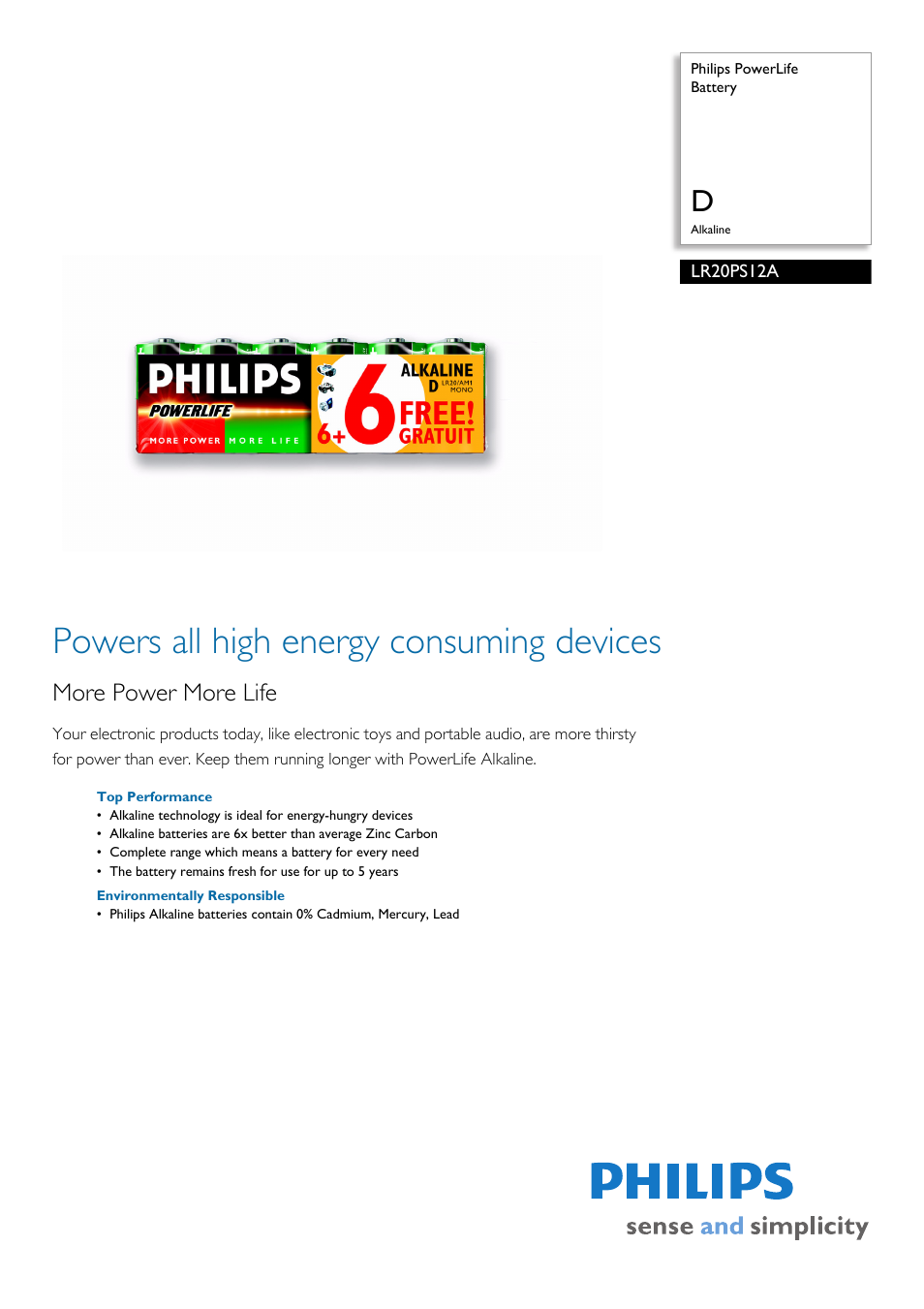 Philips LR20PS12A User Manual | 2 pages