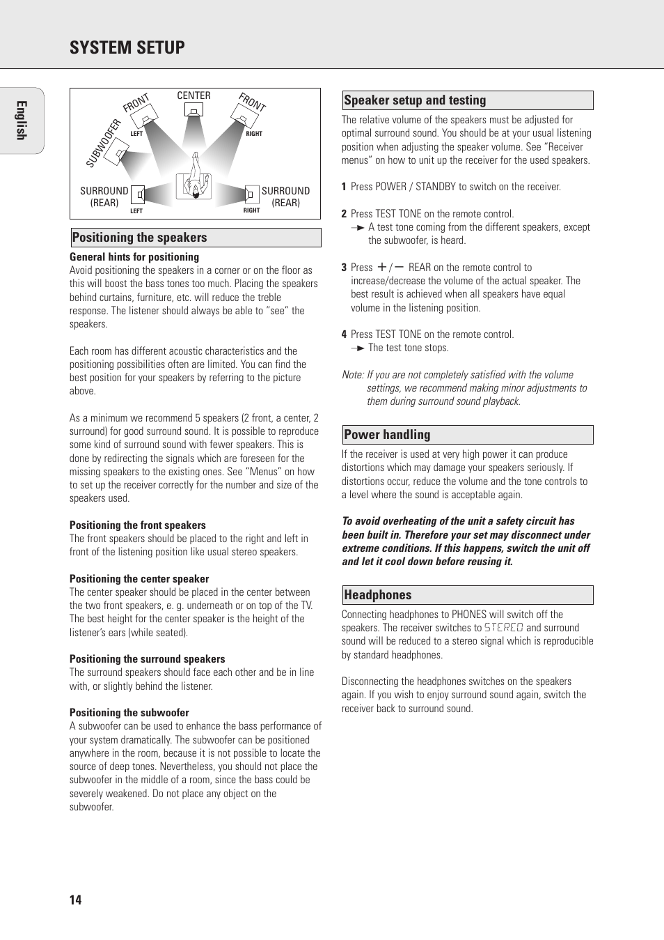 System setup, 14 english | Philips MX975D User Manual | Page 14 / 26