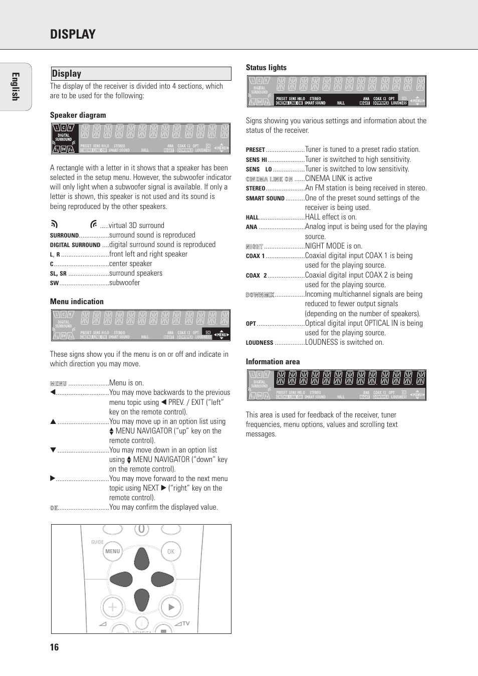 Display, 16 english | Philips MX975D User Manual | Page 16 / 26