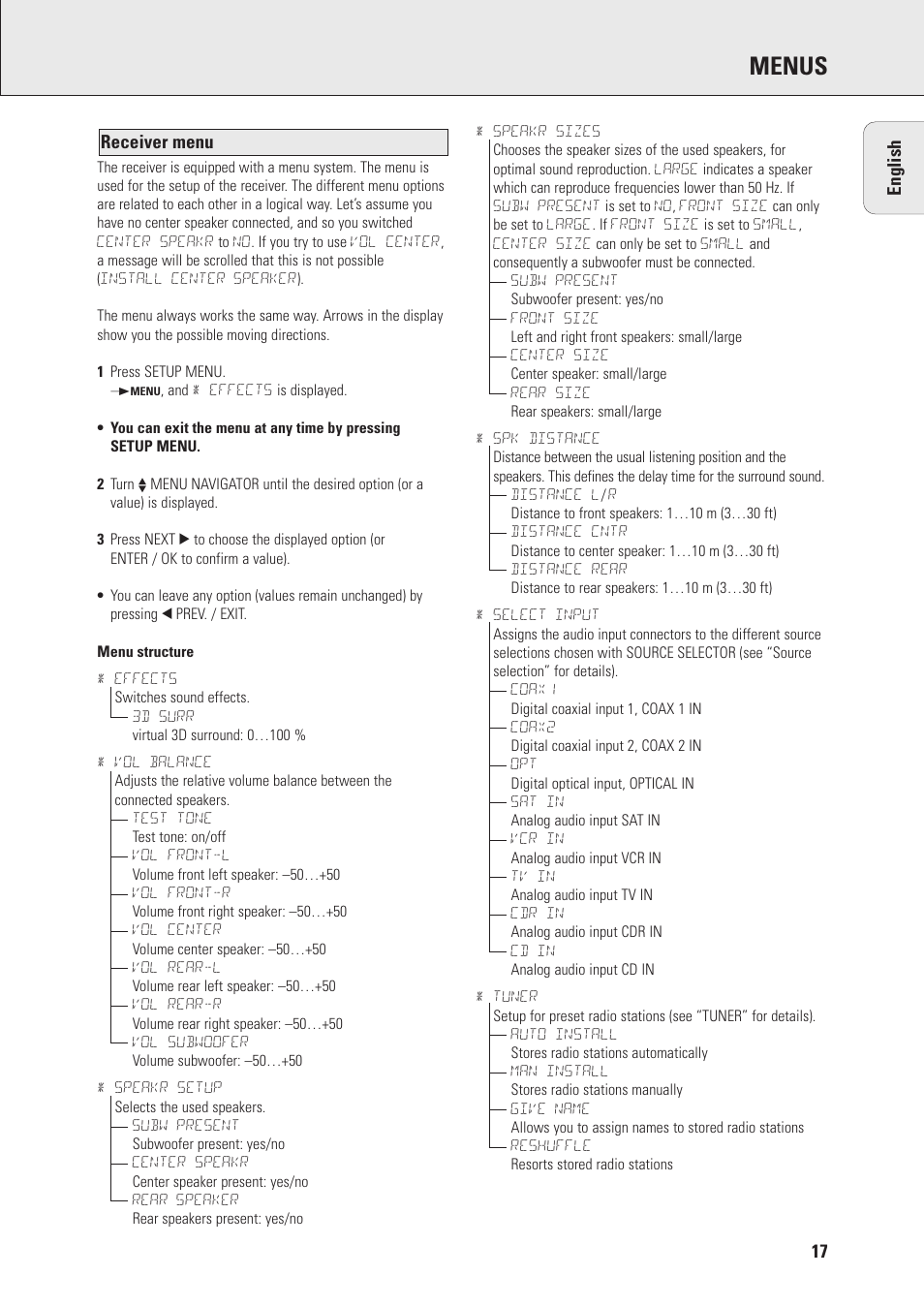 Menus | Philips MX975D User Manual | Page 17 / 26
