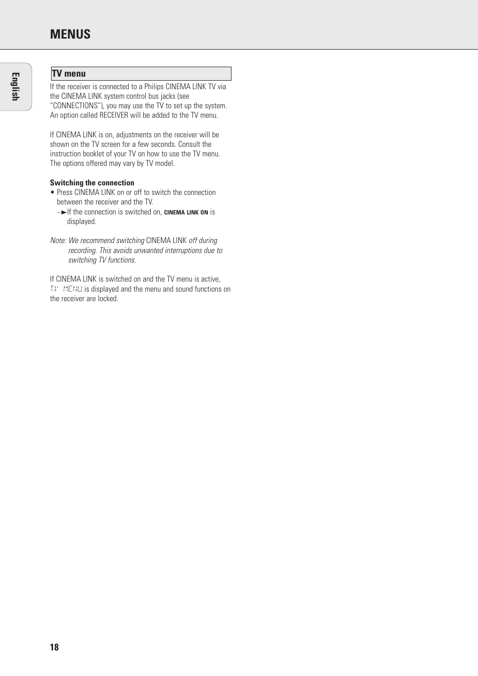 Menus | Philips MX975D User Manual | Page 18 / 26