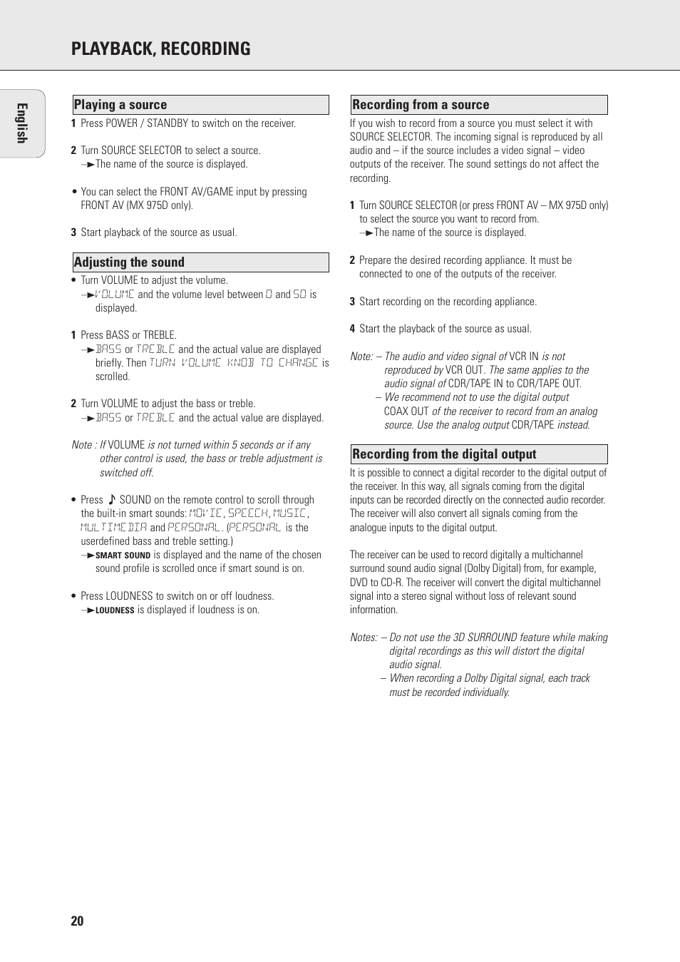Playback, recording | Philips MX975D User Manual | Page 20 / 26