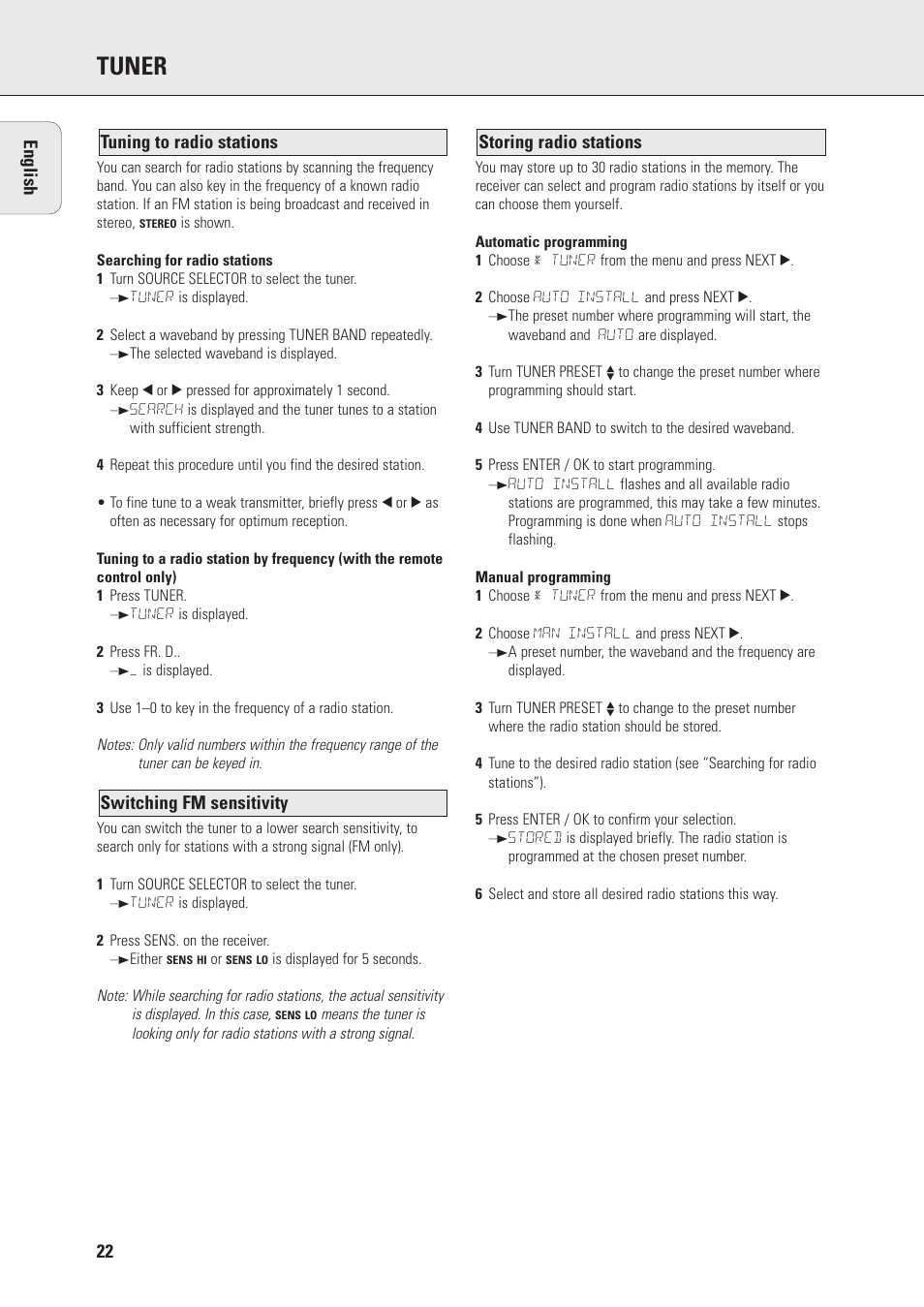 Tuner, 22 english | Philips MX975D User Manual | Page 22 / 26