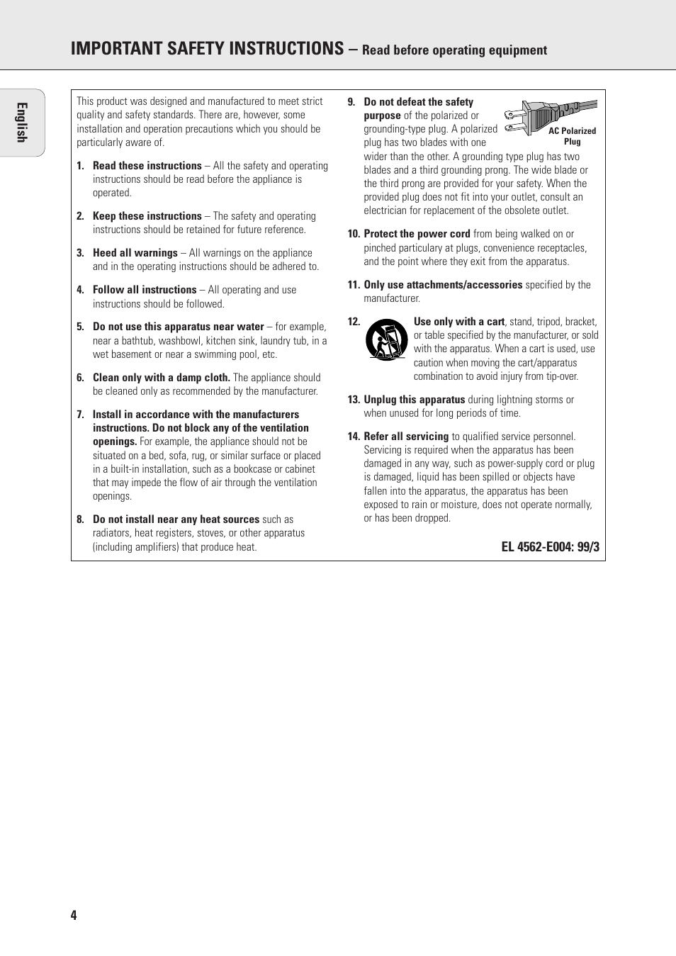 Important safety instructions | Philips MX975D User Manual | Page 4 / 26