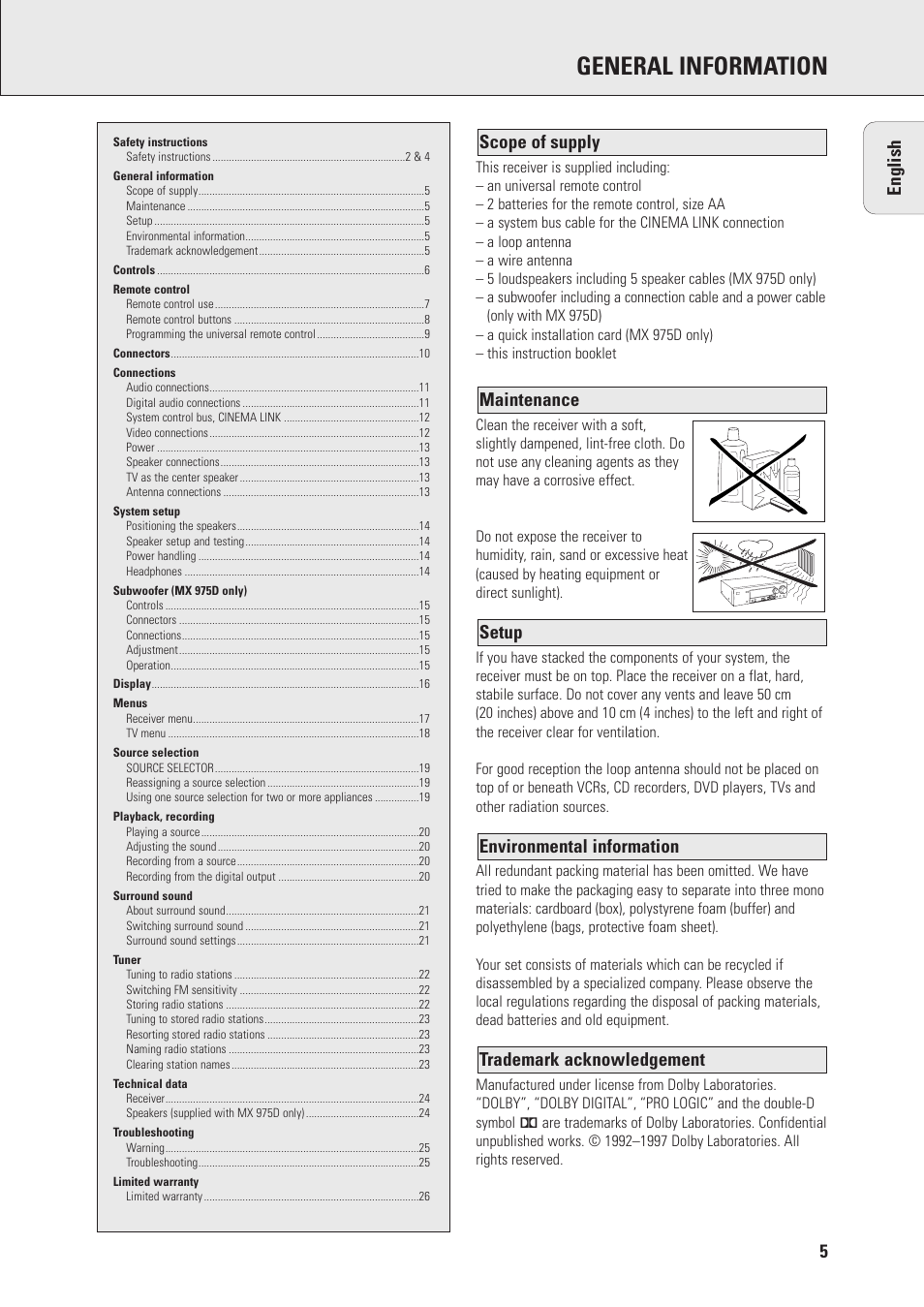 General information, 5english | Philips MX975D User Manual | Page 5 / 26