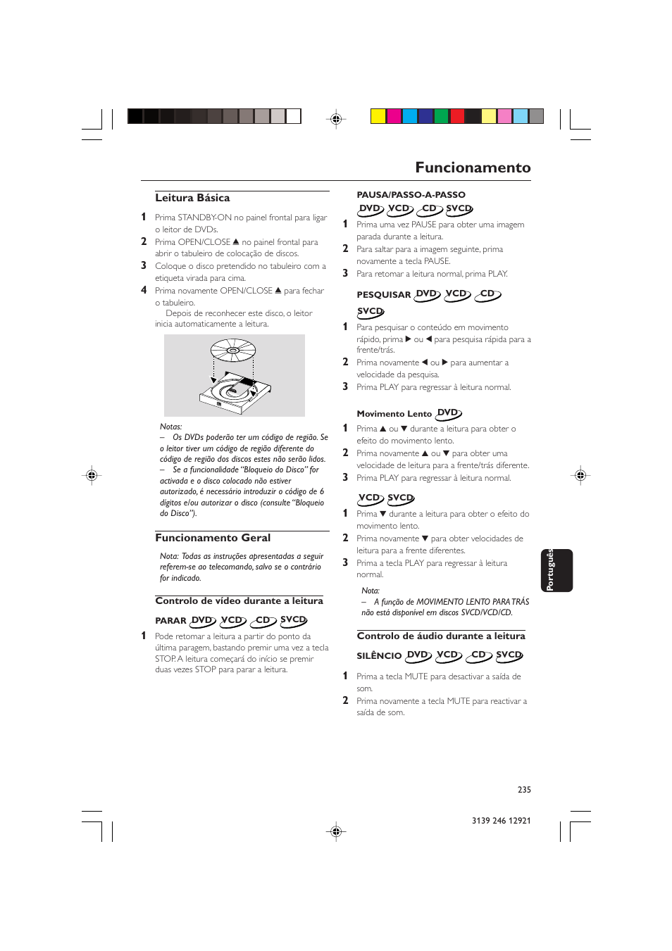 Funcionamento | Philips DVD729/021 User Manual | Page 12 / 34