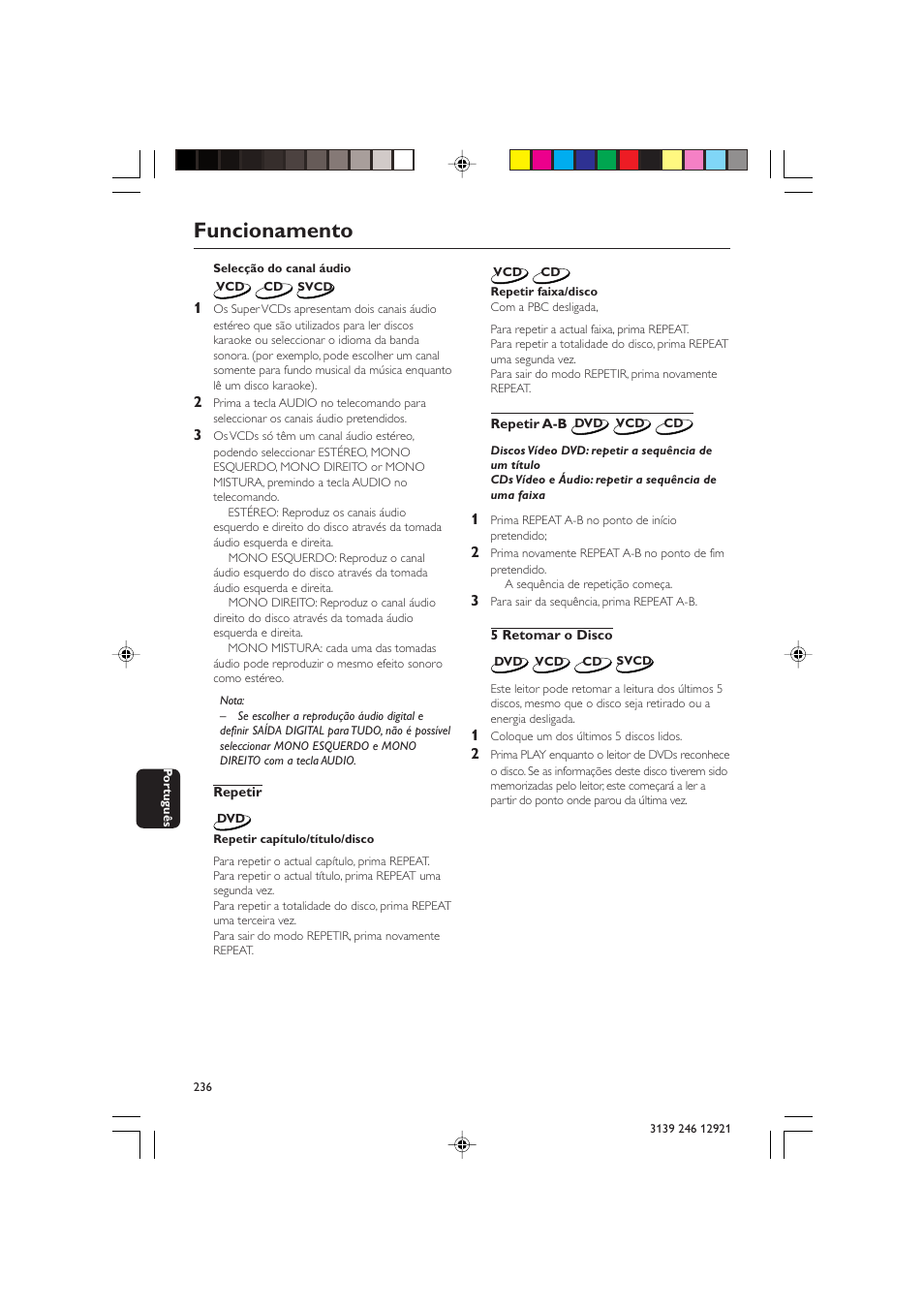 Funcionamento | Philips DVD729/021 User Manual | Page 13 / 34