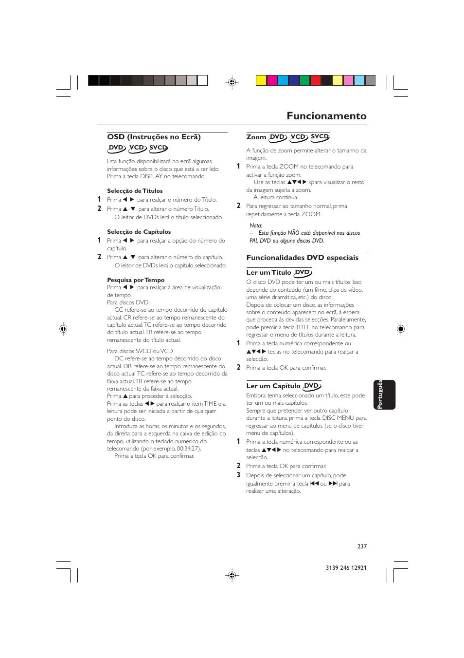 Funcionamento | Philips DVD729/021 User Manual | Page 14 / 34