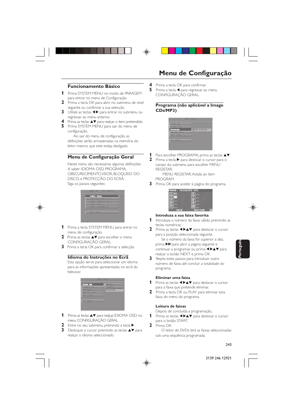 Menu de configuração | Philips DVD729/021 User Manual | Page 20 / 34