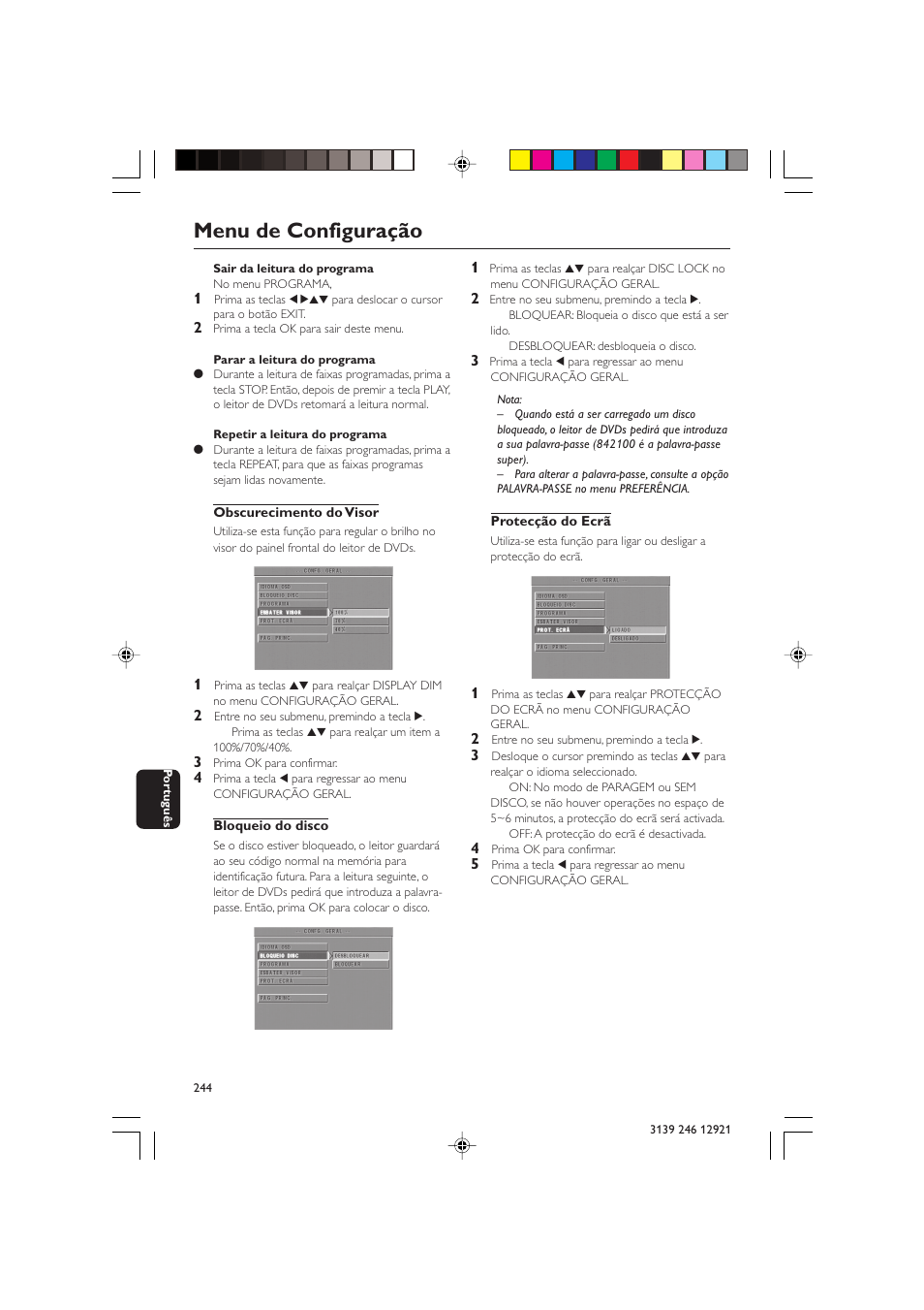 Menu de configuração | Philips DVD729/021 User Manual | Page 21 / 34