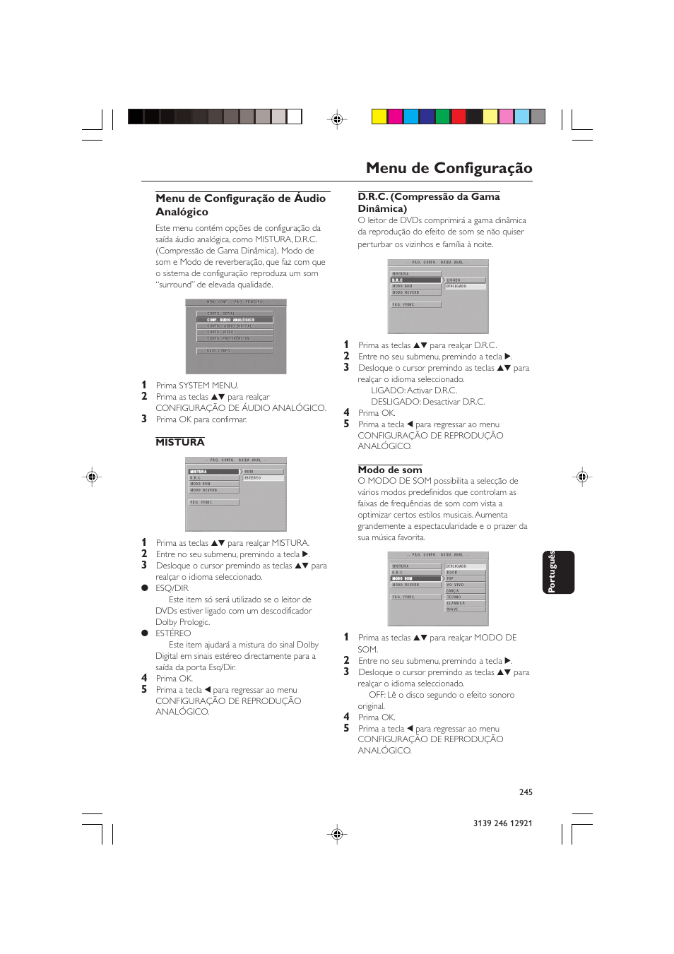 Menu de configuração | Philips DVD729/021 User Manual | Page 22 / 34