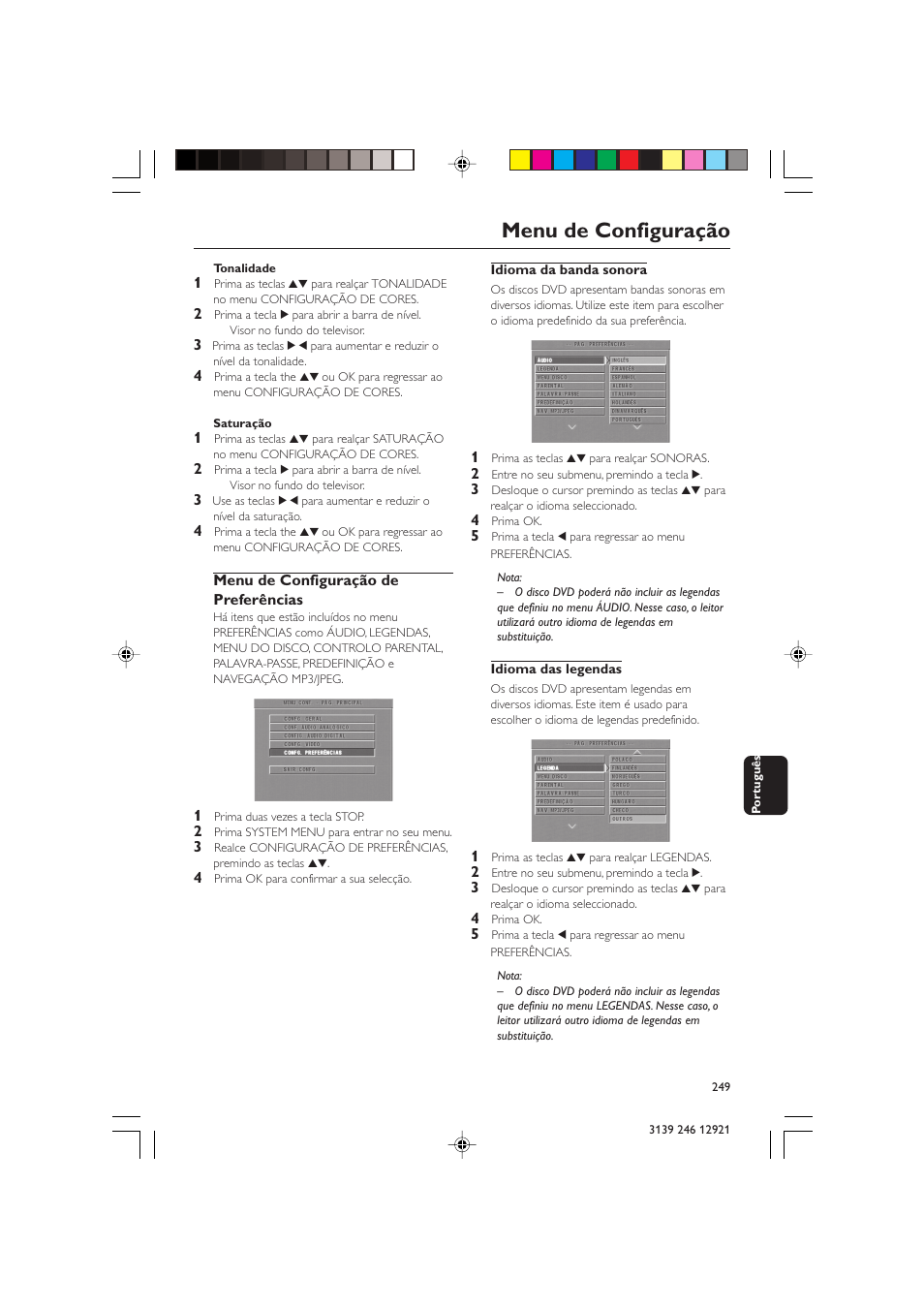 Menu de configuração | Philips DVD729/021 User Manual | Page 26 / 34