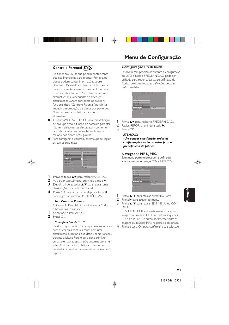 Menu de configuração | Philips DVD729/021 User Manual | Page 28 / 34