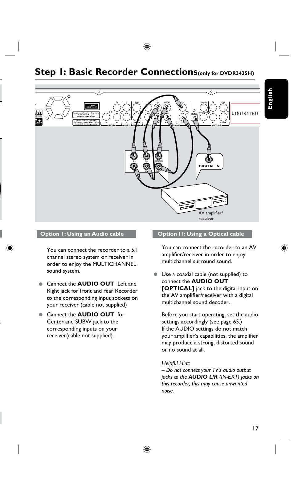 Step 1: basic recorder connections, Continued) | Philips DVDR3435H User Manual | Page 17 / 73