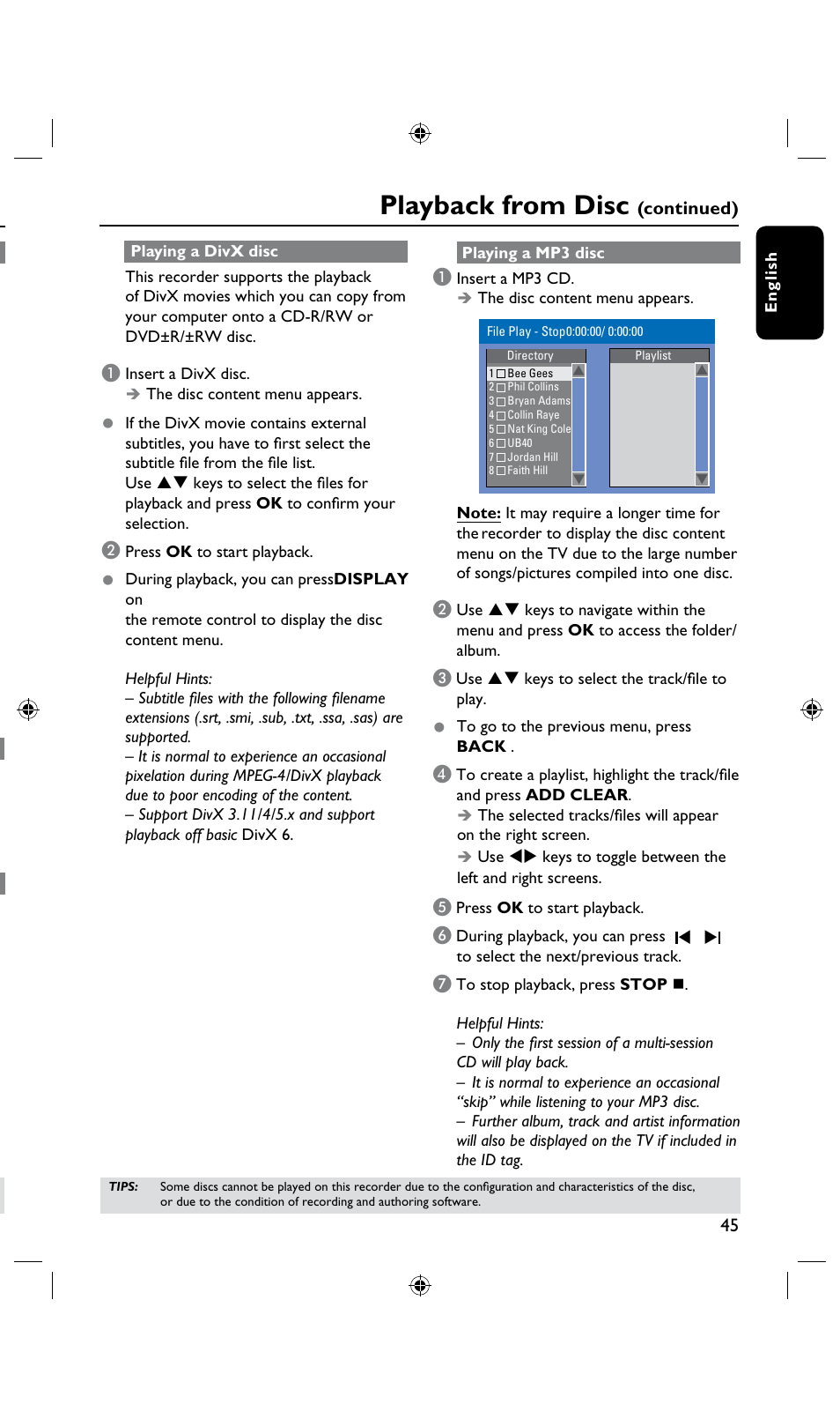 Playback from disc | Philips DVDR3435H User Manual | Page 45 / 73