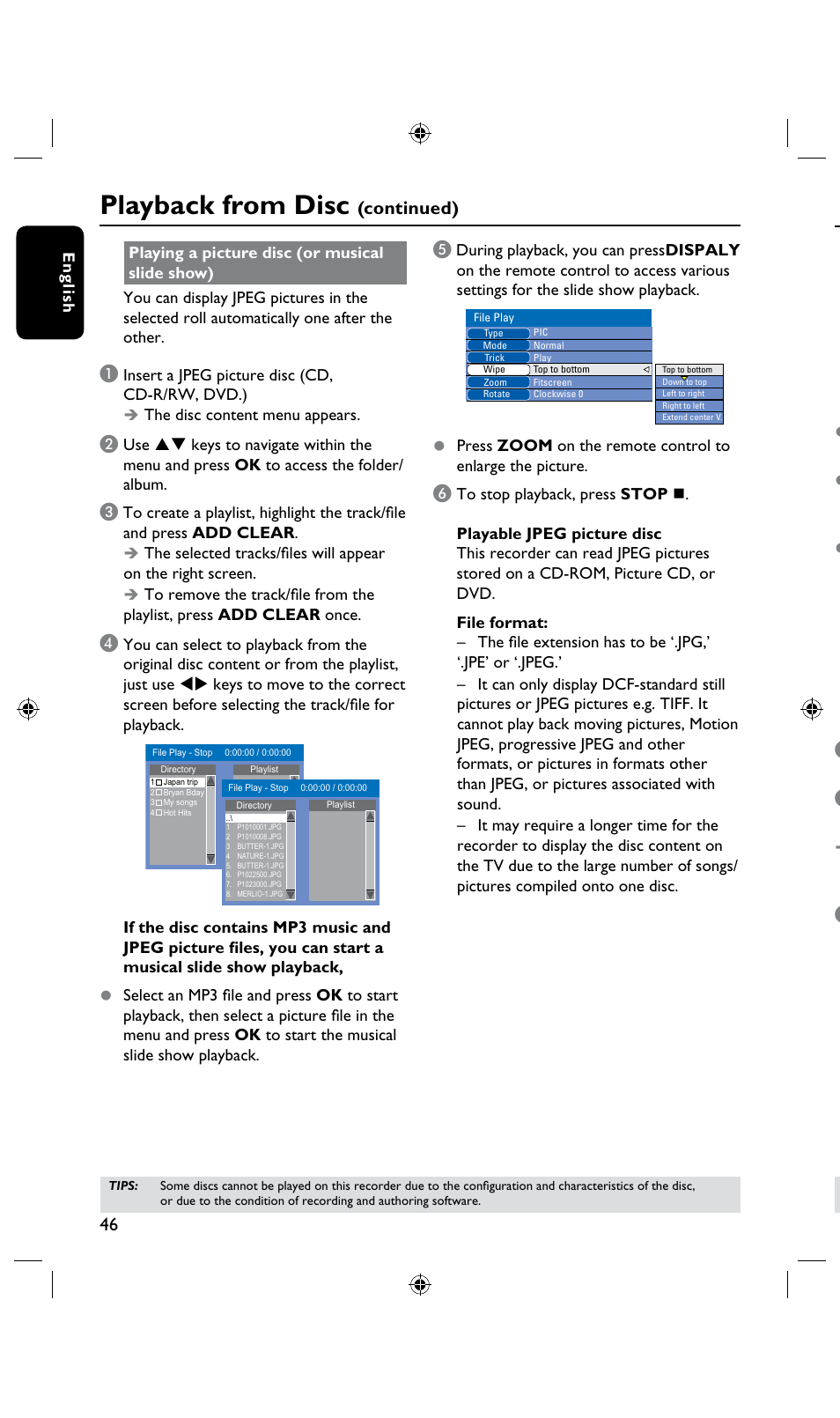 Playback from disc, Additional playback features, Changing to another title/ chapter/track | Pausing playback and step play, Continued) | Philips DVDR3435H User Manual | Page 46 / 73