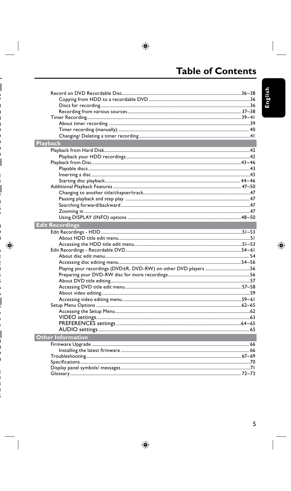 Philips DVDR3435H User Manual | Page 5 / 73