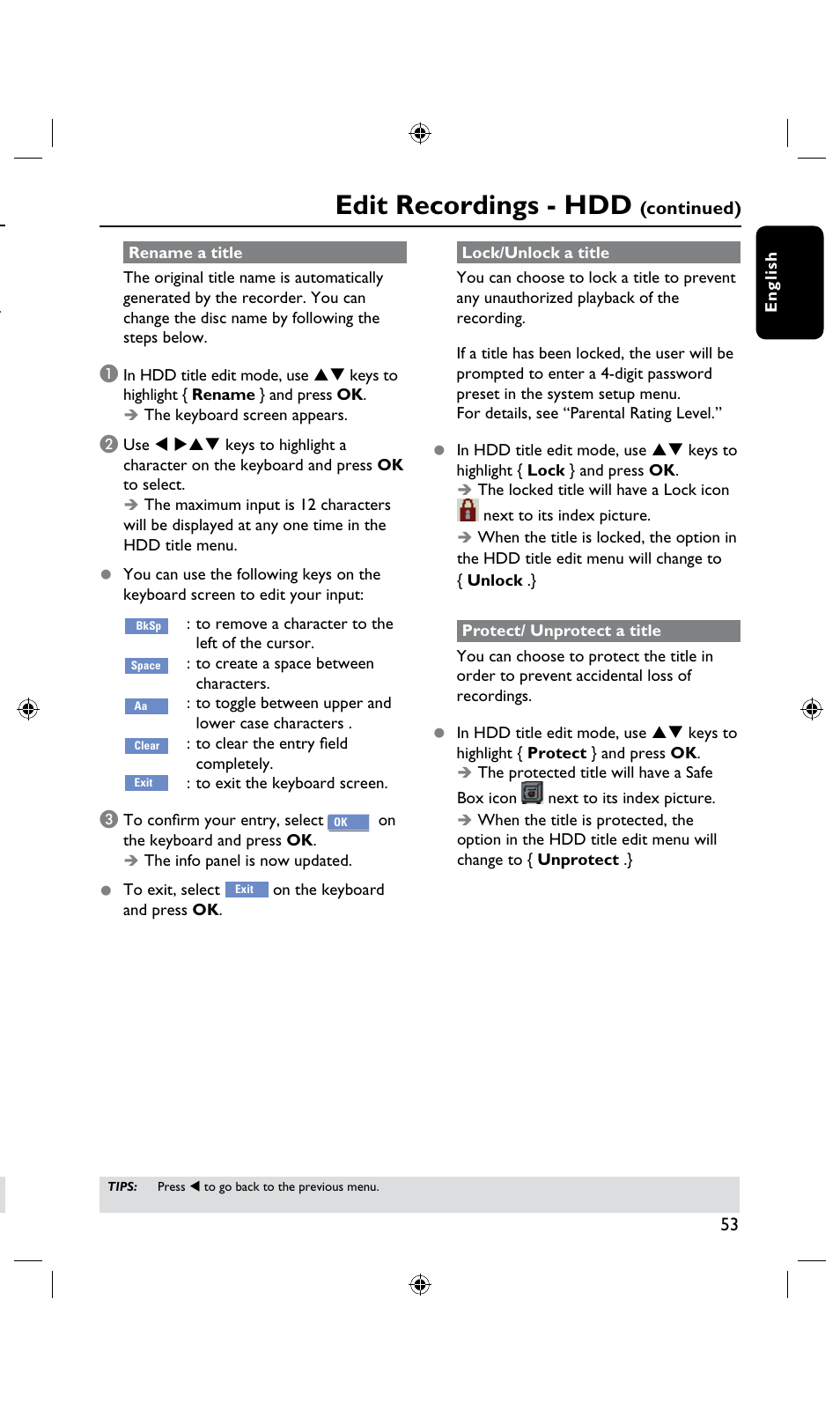 Edit recordings - hdd | Philips DVDR3435H User Manual | Page 53 / 73