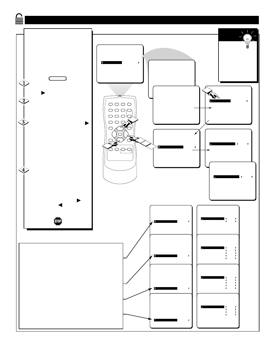 Tv r, Lock, Rogramming | Sing, Atings, Or cursor left, Mart | Philips 19PS57C1 User Manual | Page 26 / 36