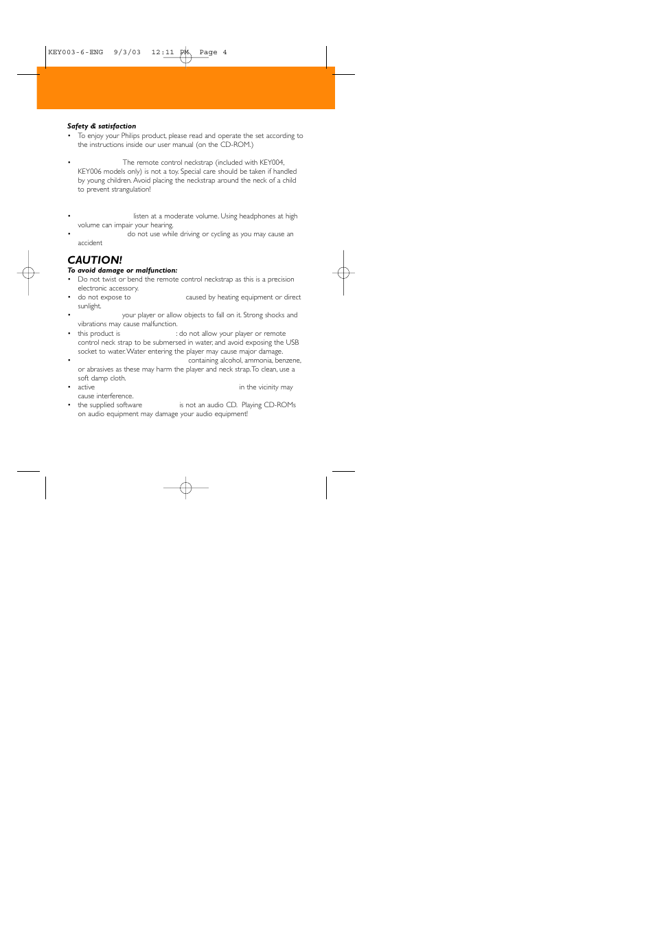 Safety & maintenance, Caution | Philips 005 User Manual | Page 4 / 26
