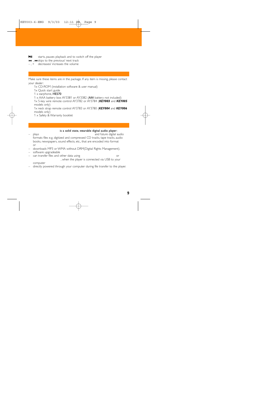 Controls, accessories | Philips 005 User Manual | Page 9 / 26