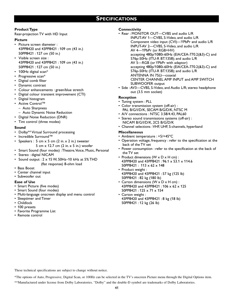 Philips 50PP8541 User Manual | Page 41 / 47