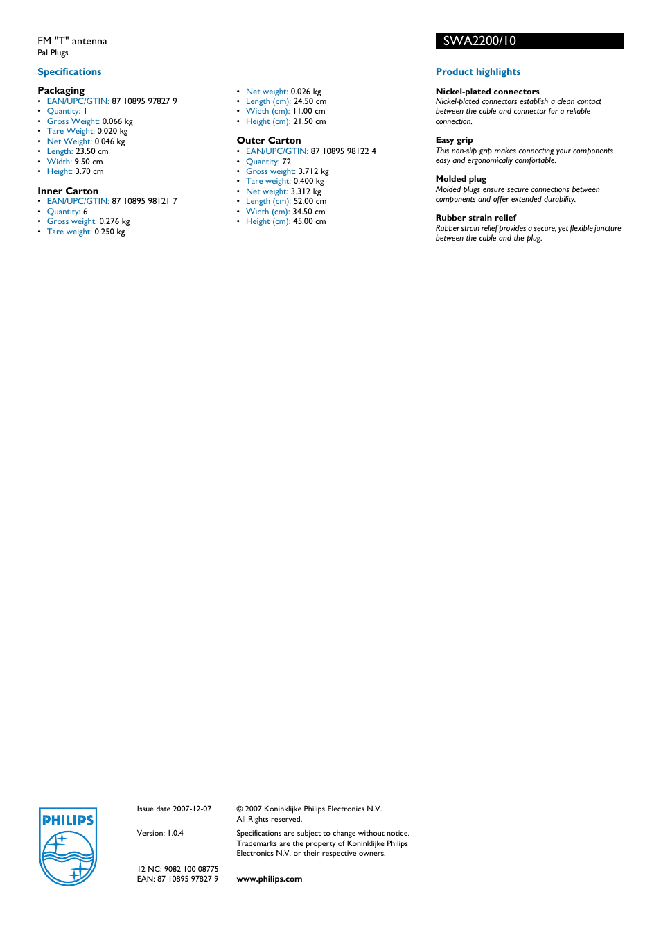 Philips SWA2200 User Manual | Page 2 / 2