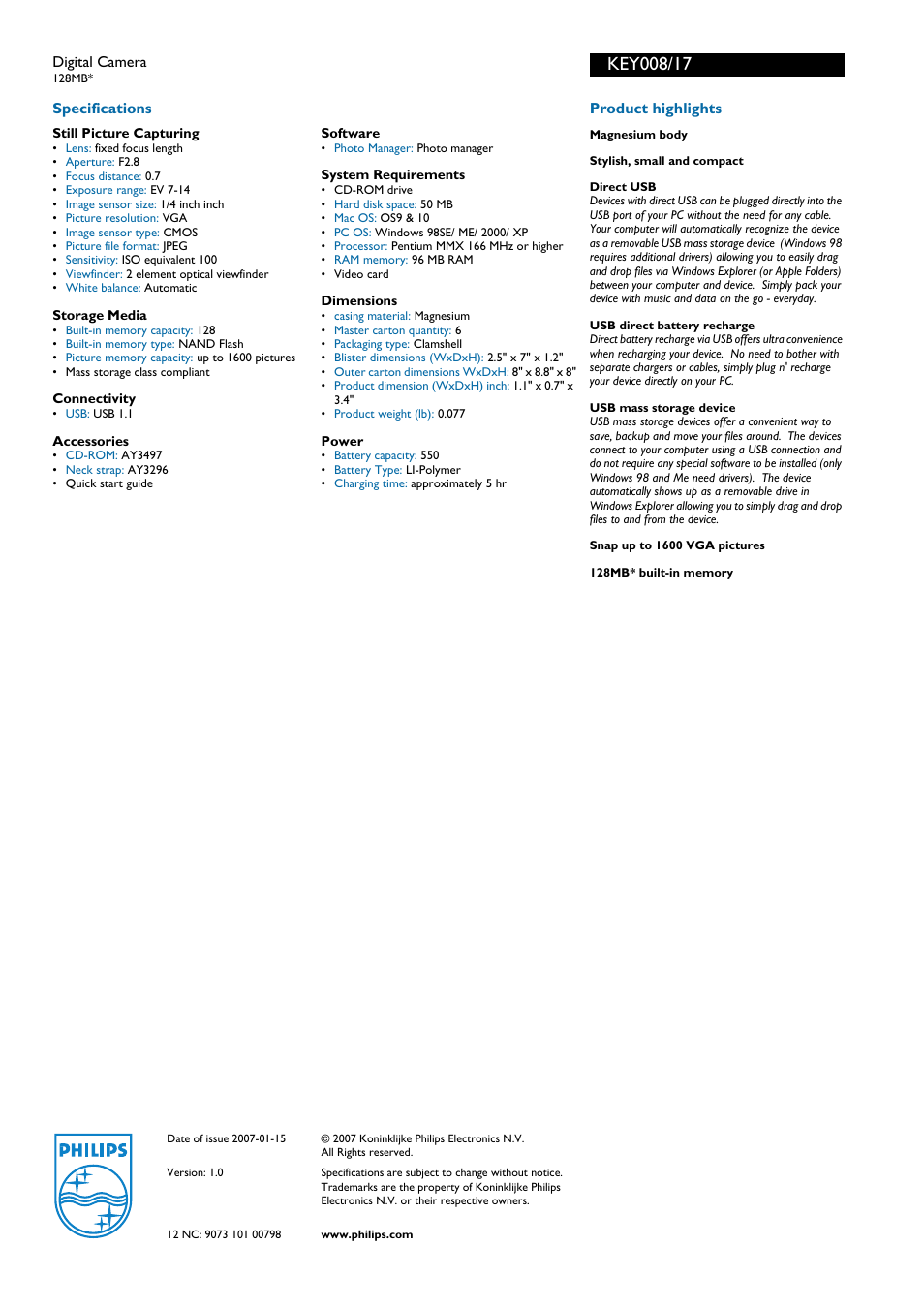Philips KEY008/17 User Manual | Page 2 / 2