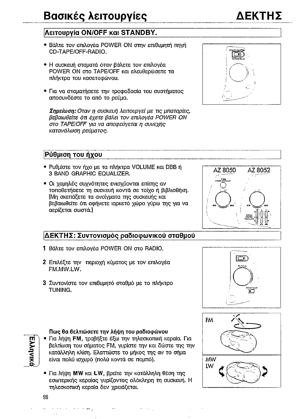 Пы(; 6a dcxtiuosts tr|v лпфп тои pasioipuvou, Baoik£q acitoupyicq aekthz | Philips AZ8052 User Manual | Page 6 / 18